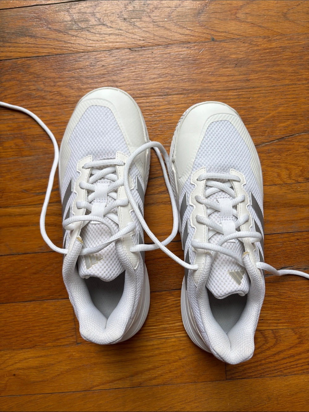 adidas White Athletic Running Shoes with Silver Accents